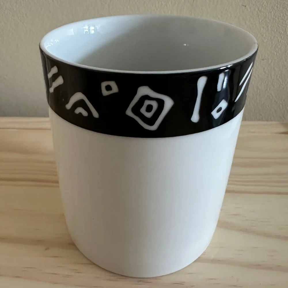 Pier 1 One Exclusive Monno White Black Coffee Mug Symbols Inca Set Of 2 Cups